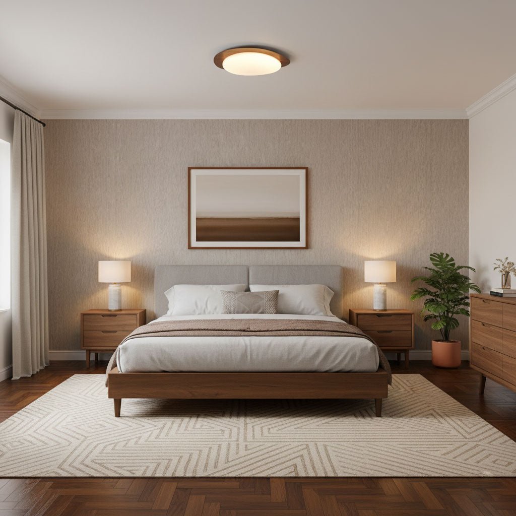 Pebble Flush Mount Ceiling Light with Walnut Rim