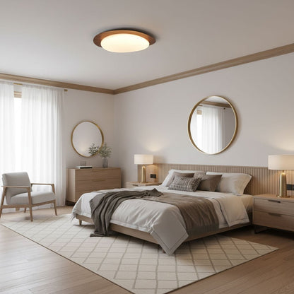 Pebble Flush Mount Ceiling Light with Walnut Rim