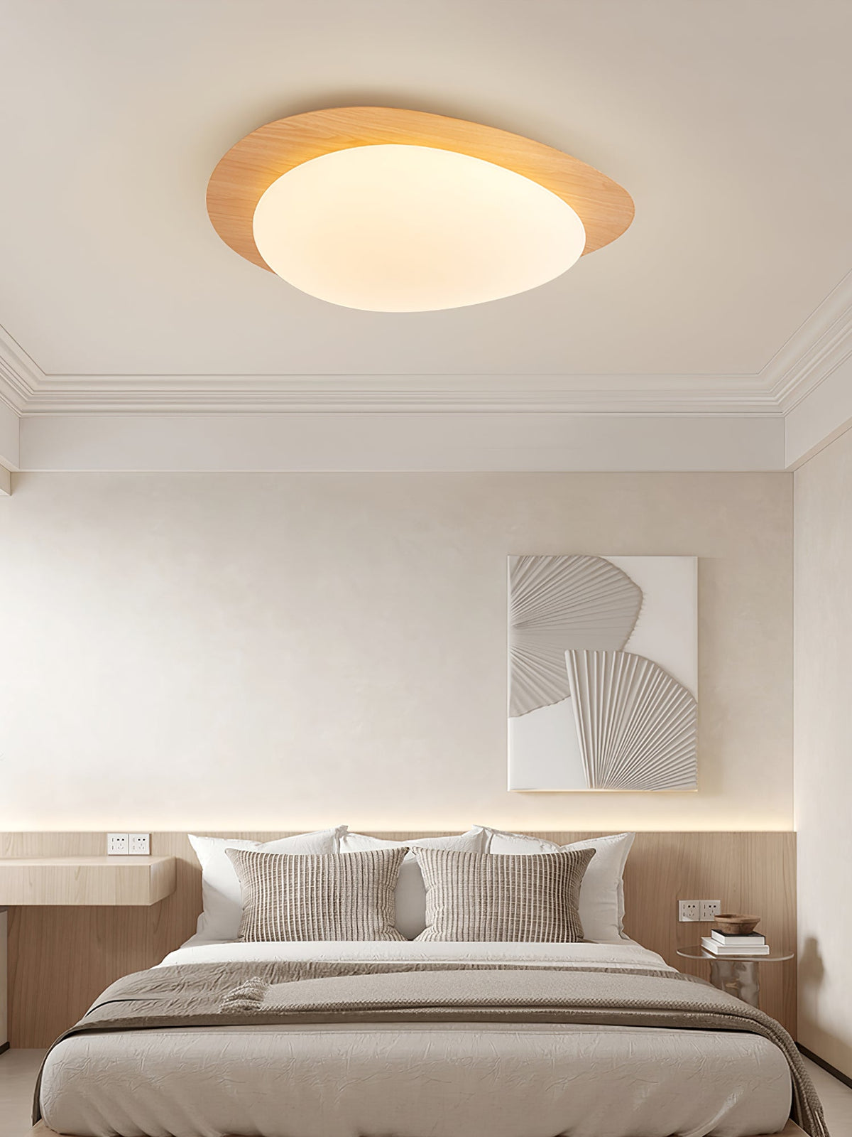 Pebble Flush Mount Ceiling Light with Walnut Rim