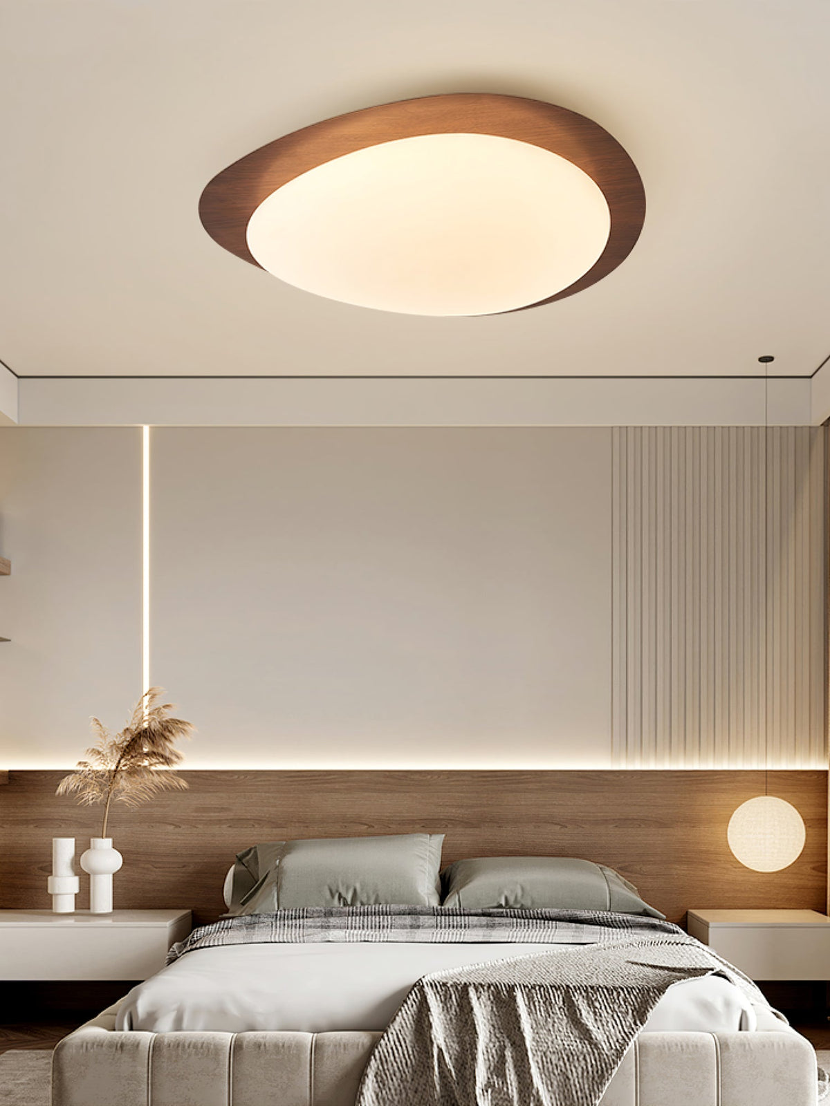 Pebble Flush Mount Ceiling Light with Walnut Rim