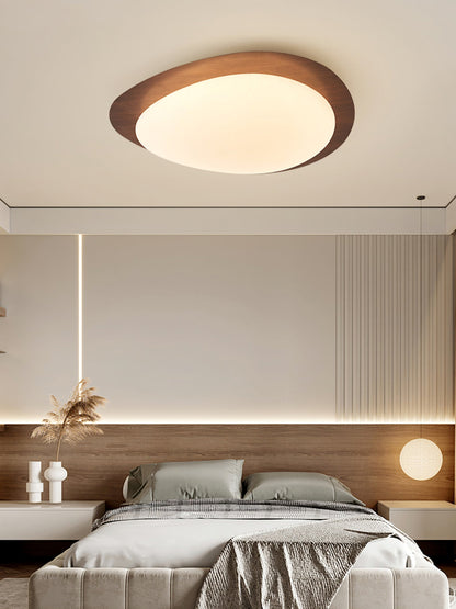 Pebble Flush Mount Ceiling Light with Walnut Rim