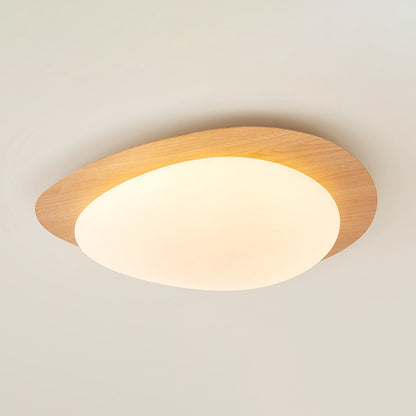 Pebble Flush Mount Ceiling Light with Walnut Rim