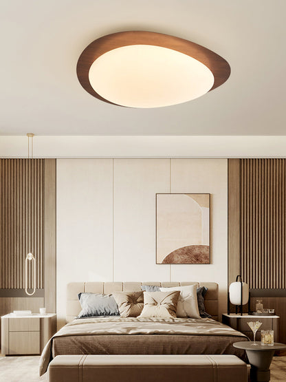 Pebble Flush Mount Ceiling Light with Walnut Rim