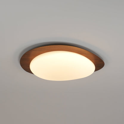 Pebble Flush Mount Ceiling Light with Walnut Rim