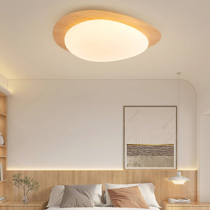 Pebble Flush Mount Ceiling Light with Walnut Rim