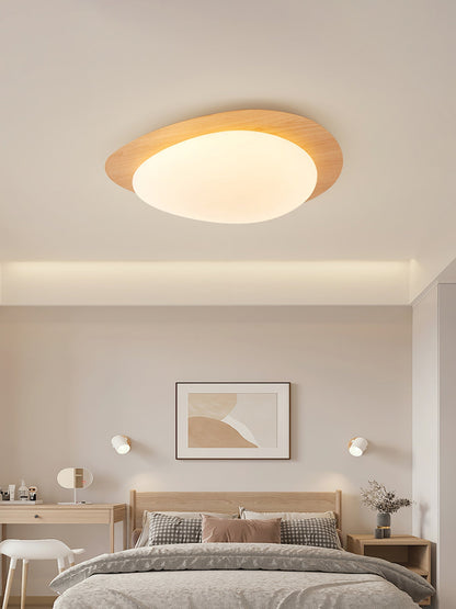 Pebble Flush Mount Ceiling Light with Walnut Rim