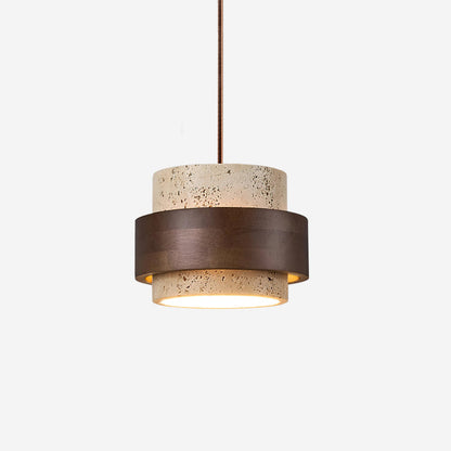 Wabi Sabi Travertine Stone and Wood Pendant Light