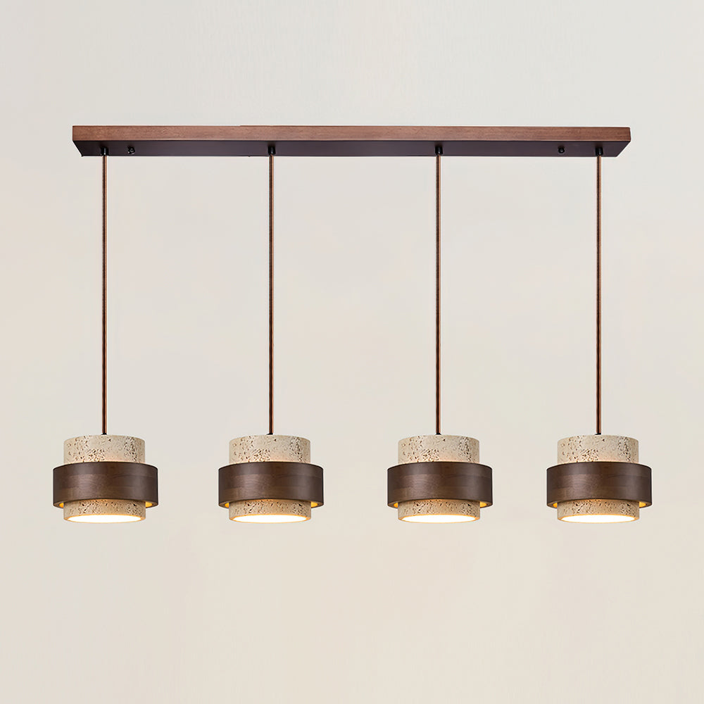 Wabi Sabi Travertine Stone and Wood Pendant Light