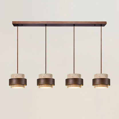 Wabi Sabi Travertine Stone and Wood Pendant Light