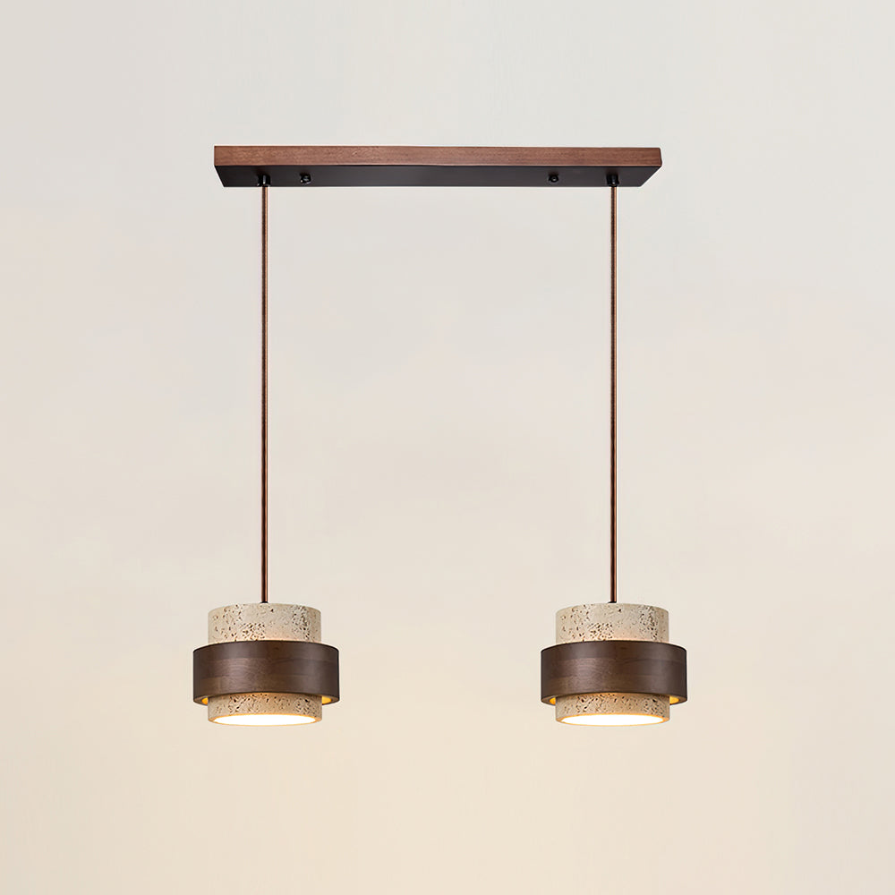 Wabi Sabi Travertine Stone and Wood Pendant Light