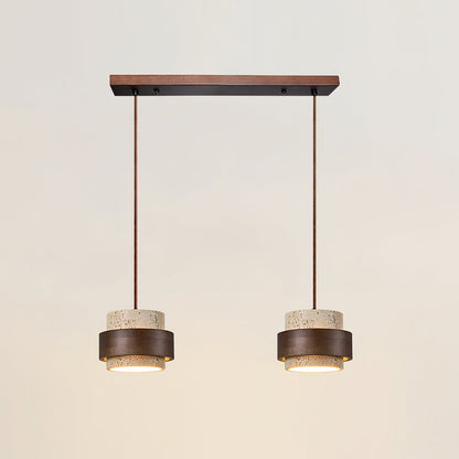Wabi Sabi Travertine Stone and Wood Pendant Light