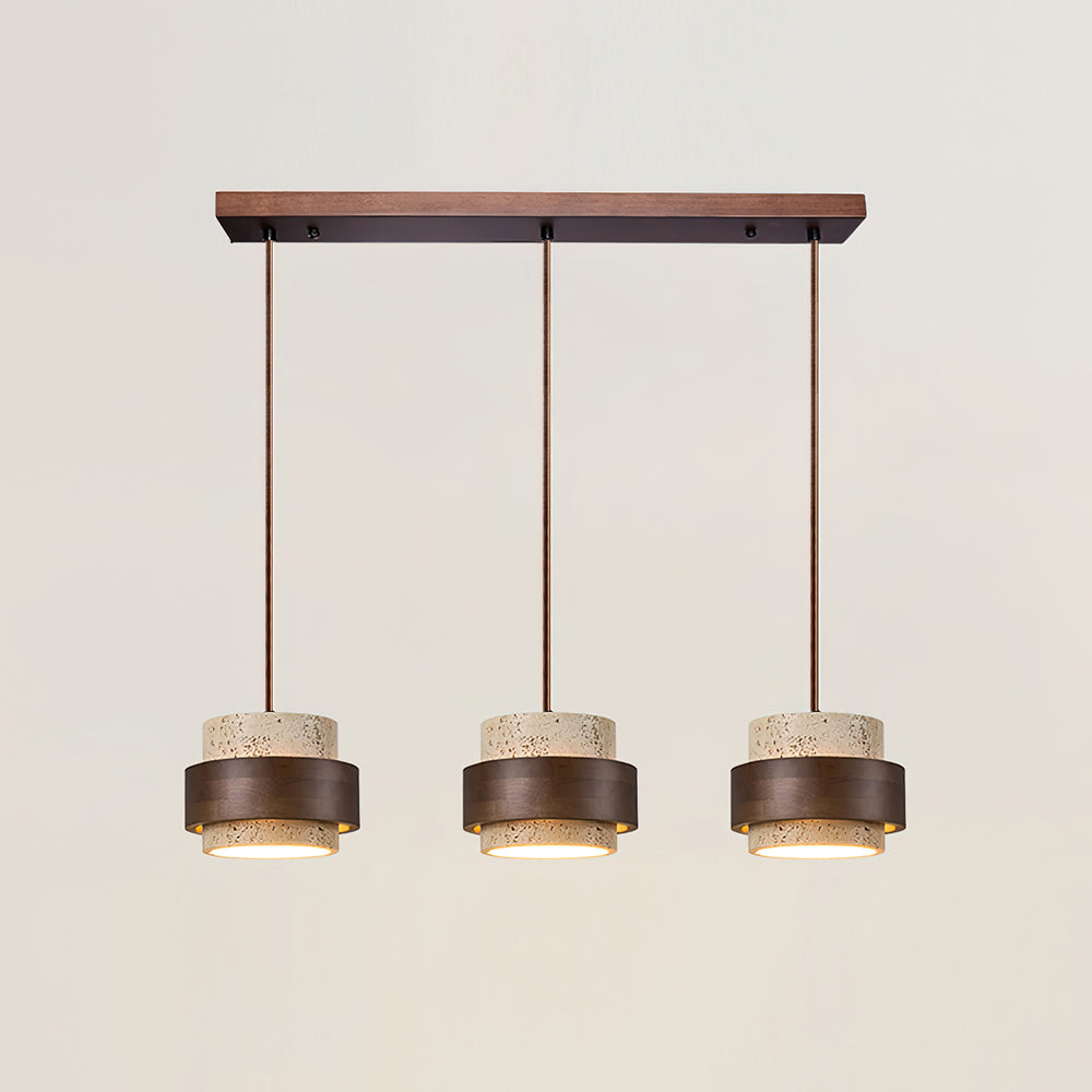 Wabi Sabi Travertine Stone and Wood Pendant Light