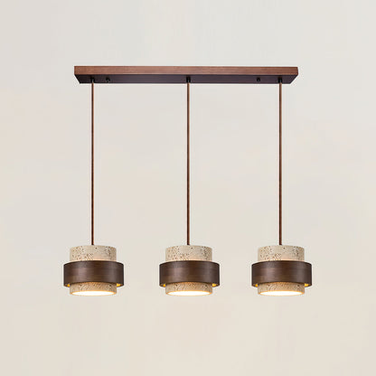 Wabi Sabi Travertine Stone and Wood Pendant Light