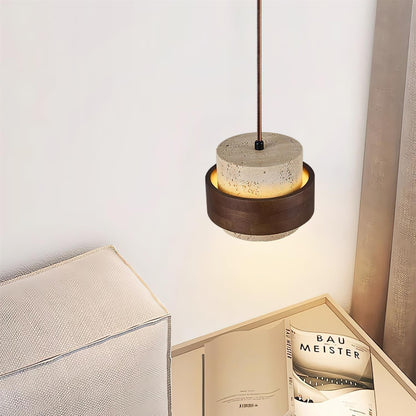 Wabi Sabi Travertine Stone and Wood Pendant Light