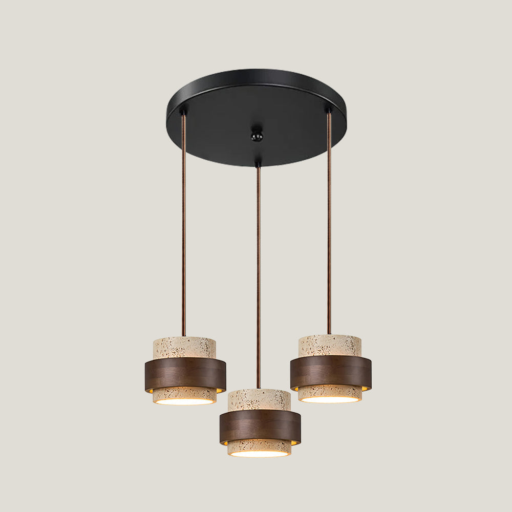 Wabi Sabi Travertine Stone and Wood Pendant Light
