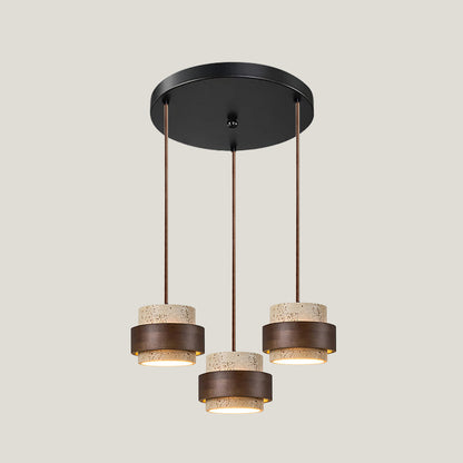 Wabi Sabi Travertine Stone and Wood Pendant Light