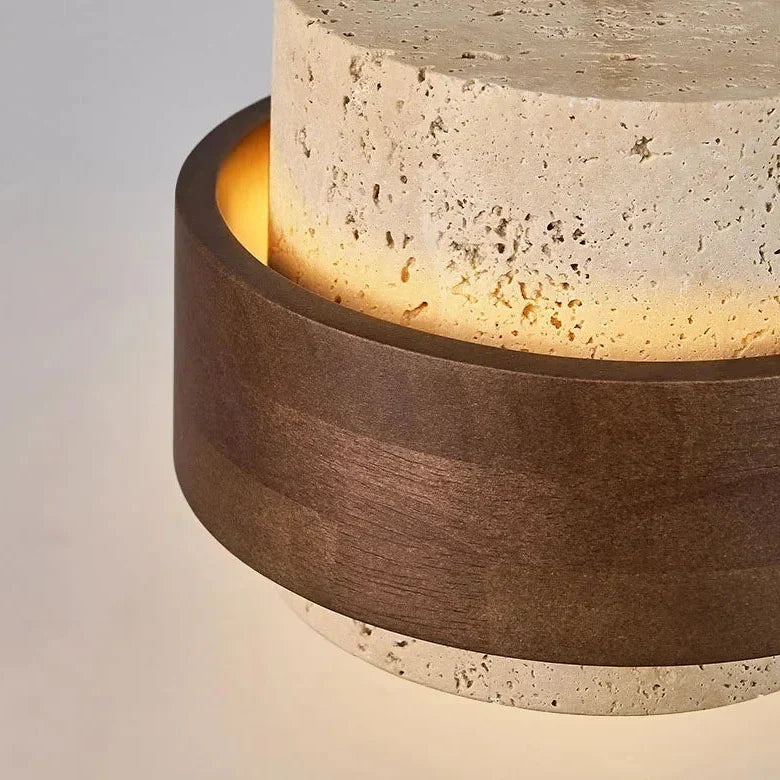 Wabi Sabi Travertine Stone and Wood Pendant Light