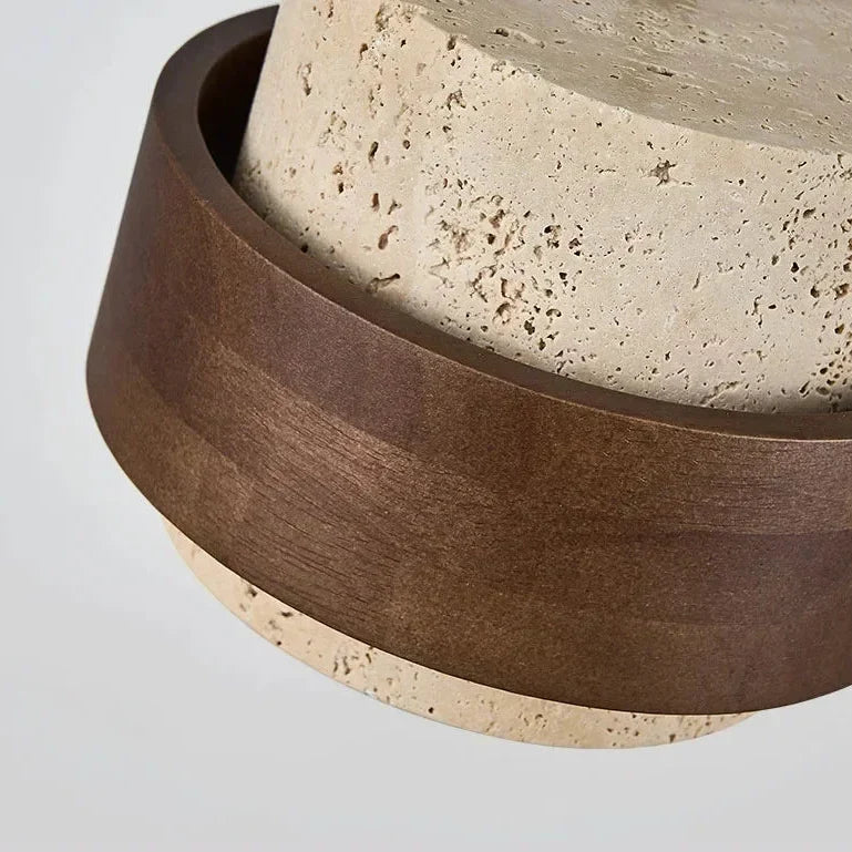Wabi Sabi Travertine Stone and Wood Pendant Light