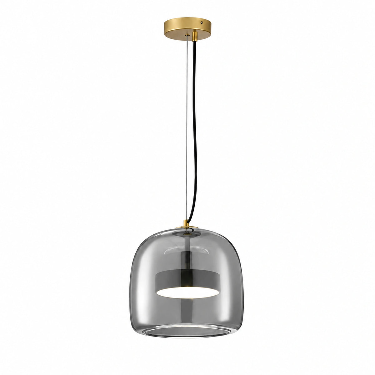 Grey smoked glass dome pendant light, 15 cm diameter