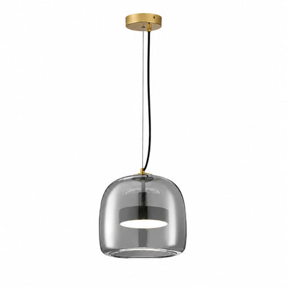 Grey smoked glass dome pendant light, 15 cm diameter