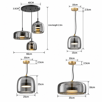Smoked glass dome pendant light specification sheet