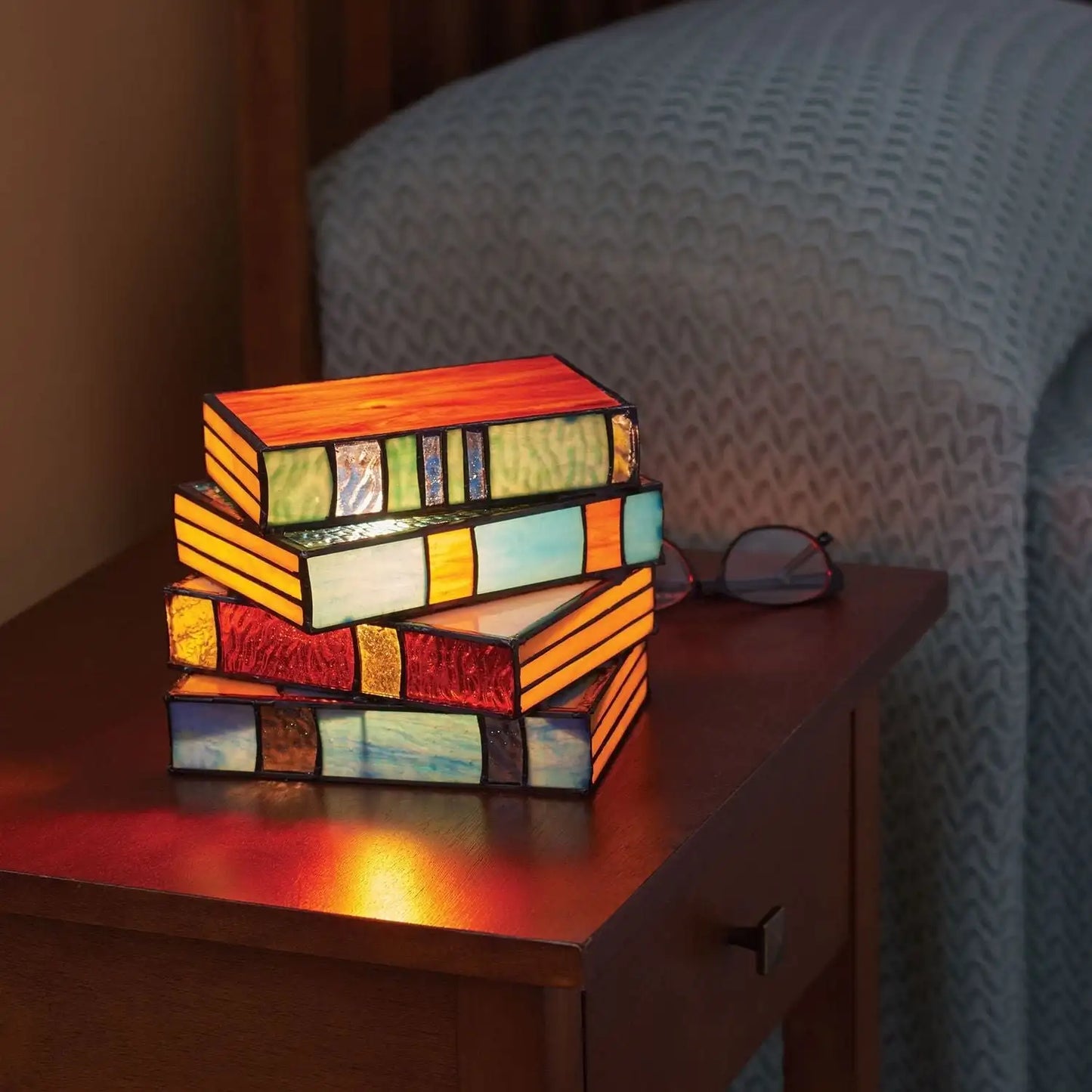 Stained Glass Stacked Books Bedside Table Lamp