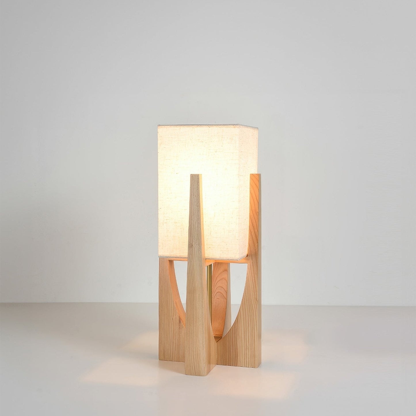 Wooden Floor Lamp with Fabric Shade and LED Bulb