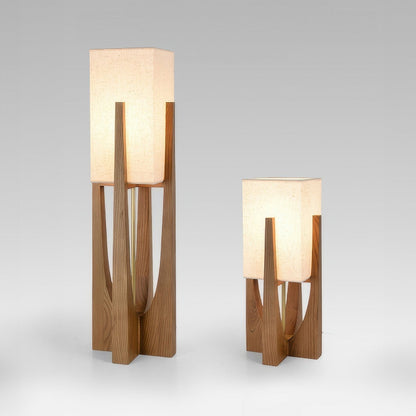 Wooden Floor Lamp with Fabric Shade and LED Bulb