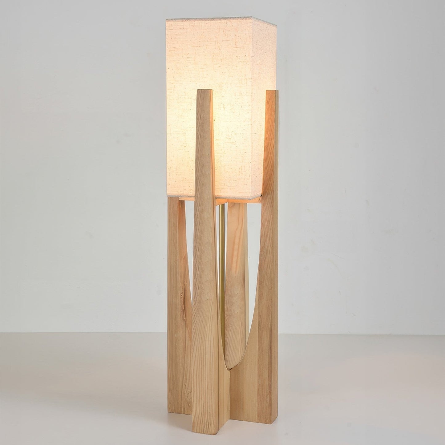 Wooden Floor Lamp with Fabric Shade and LED Bulb