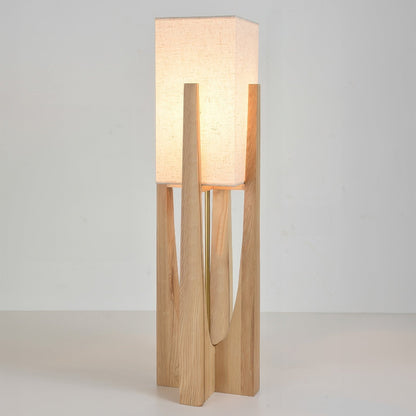 Wooden Floor Lamp with Fabric Shade and LED Bulb