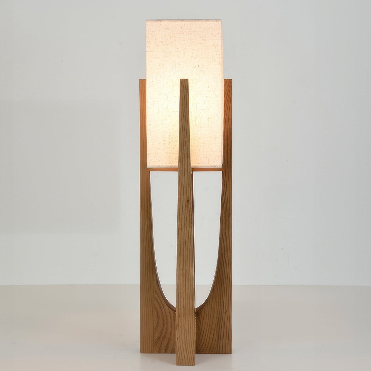 Wooden Floor Lamp with Fabric Shade and LED Bulb