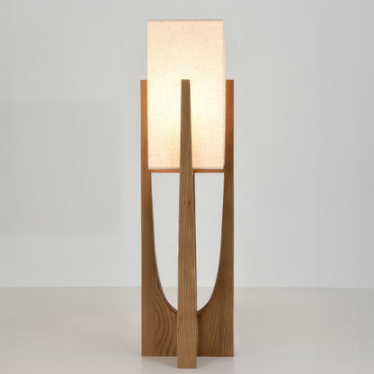 Wooden Floor Lamp with Fabric Shade and LED Bulb