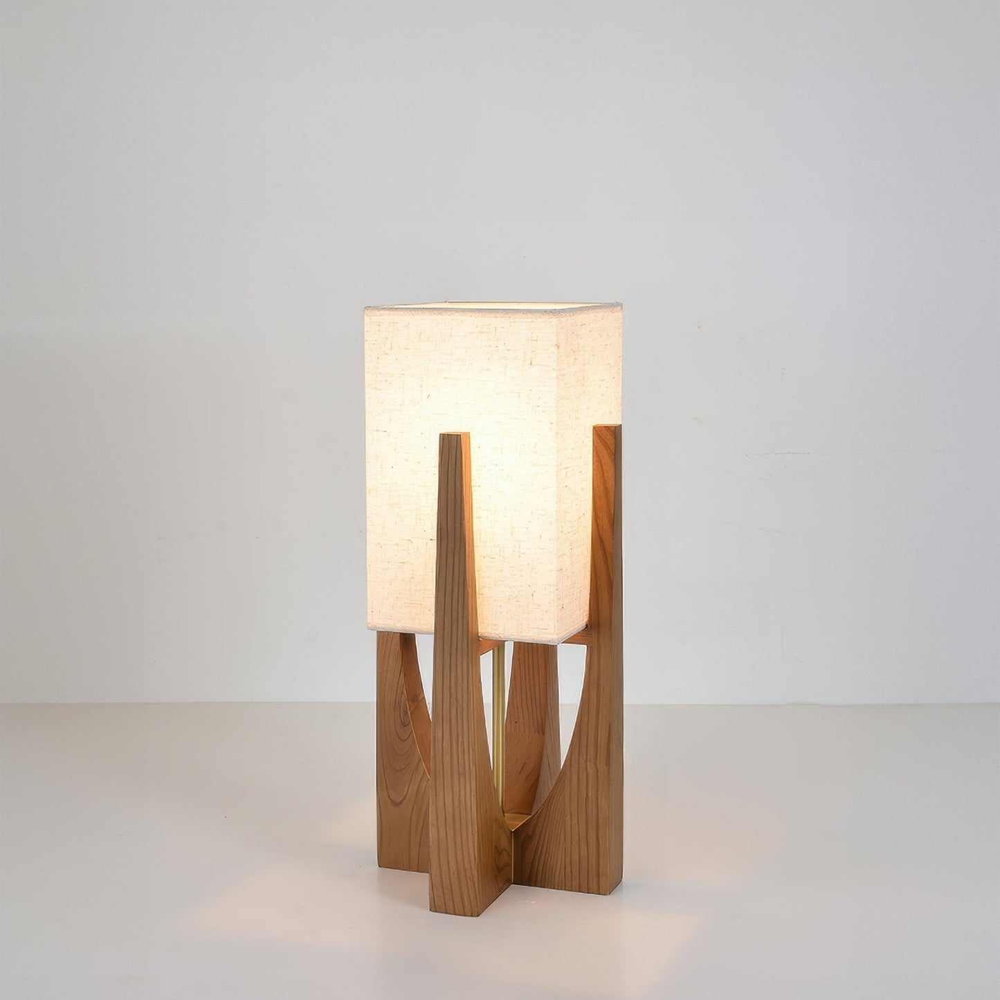Wooden Floor Lamp with Fabric Shade and LED Bulb