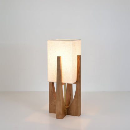 Wooden Floor Lamp with Fabric Shade and LED Bulb