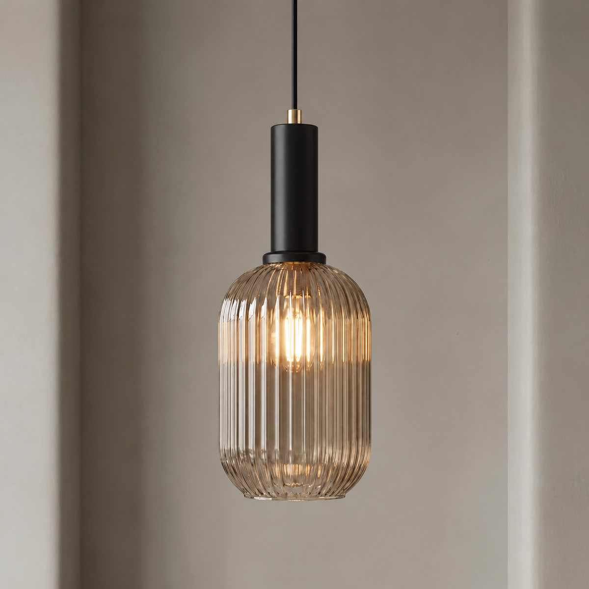Ribbed Glass Pendant Light with Adjustable Cord