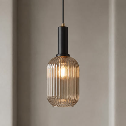 Ribbed Glass Pendant Light with Adjustable Cord
