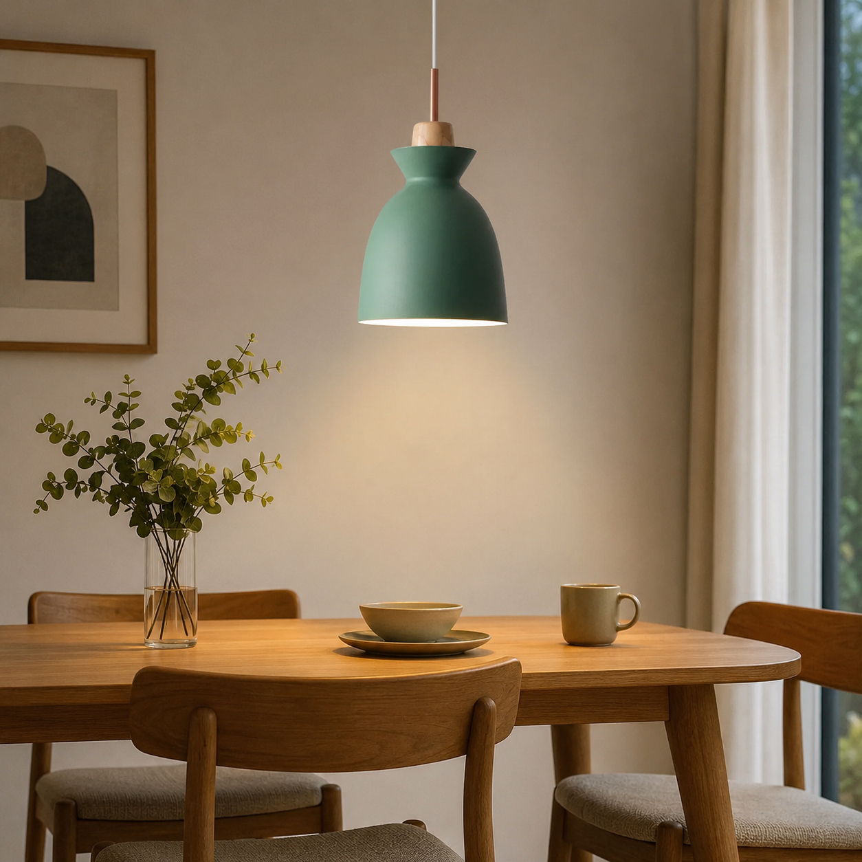 Modern Wood and Iron Pendant Light
