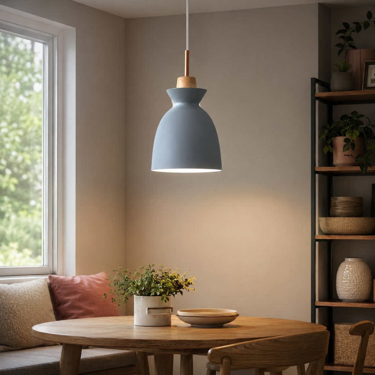 Modern Wood and Iron Pendant Light