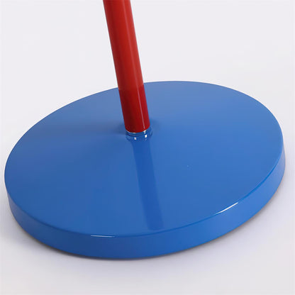 Close-up of the blue round base and red stem