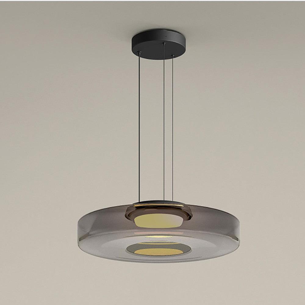 Adjustable layered glass pendant light with black frame