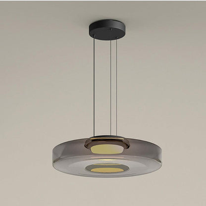 Adjustable layered glass pendant light with black frame