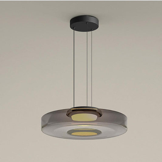 Adjustable layered glass pendant light with black frame