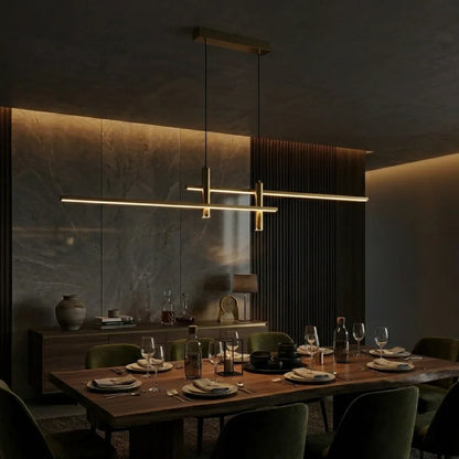 Adjustable linear pendant light over kitchen island