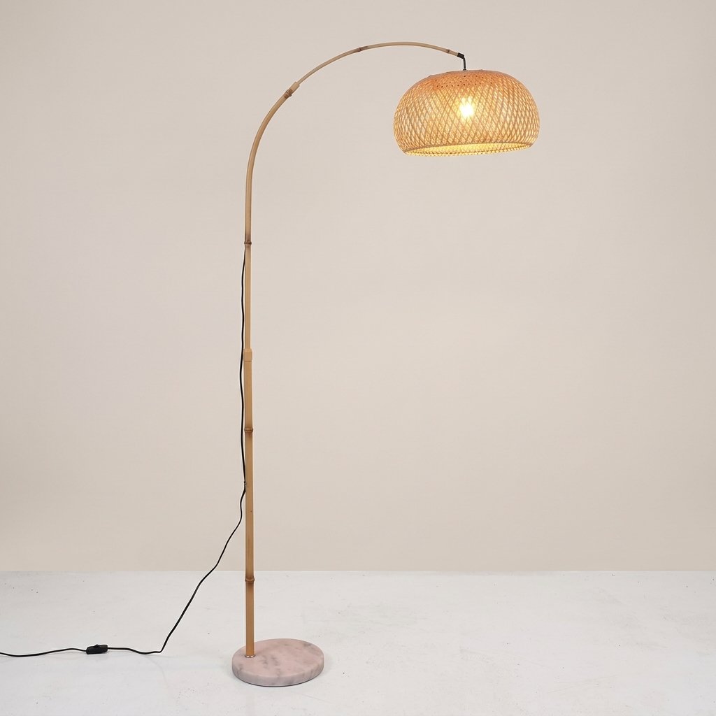 Adjustable Rattan Arc Floor Lamp