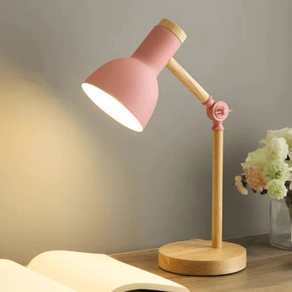 Pink wood-and-metal task lamp