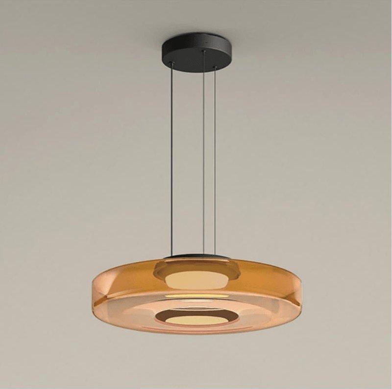 Amber glass pendant light with black frame