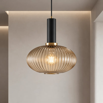 Ribbed Glass Pendant Light with Adjustable Cord