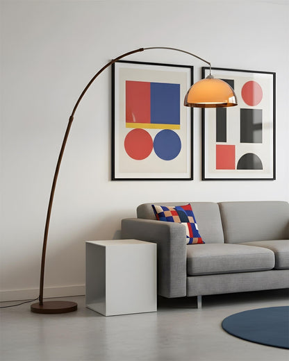 Curved arc floor lamp with amber acrylic shade