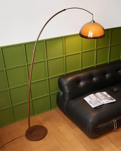 Arc floor lamp with metal body and acrylic shade