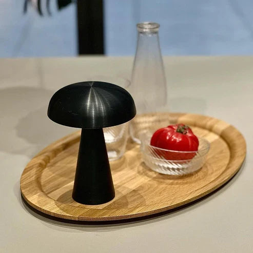 Black table lamp with rounded dome shade